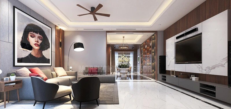 Trang trí nội thất phòng khách liền phòng ăn đẹp, sang trọng cho biệt thự, nhà phố tại Vinh, Nghệ An. Thiết kế biệt thự