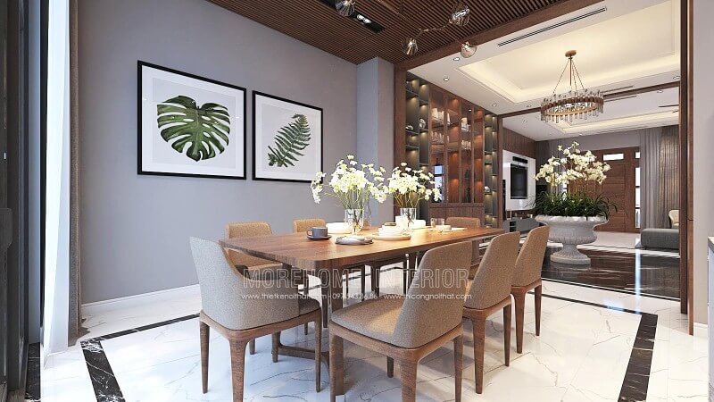 Bàn ăn gỗ óc chó nguyên khối cao cấp với đường vân đẹp mắt, sắc trầm độc đáo đang trở thành xu hướng thiết kế phòng ăn ấn tượng nhất hiện nay. thiết kế biệt thự