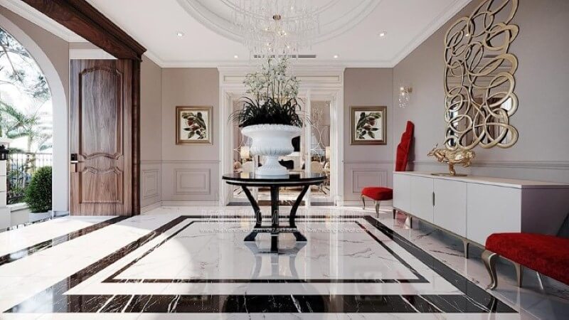 Đá lát sàn đẹp cho sảnh biệt thự, nhà phố phong cách đương đại. thiết kế biệt thự